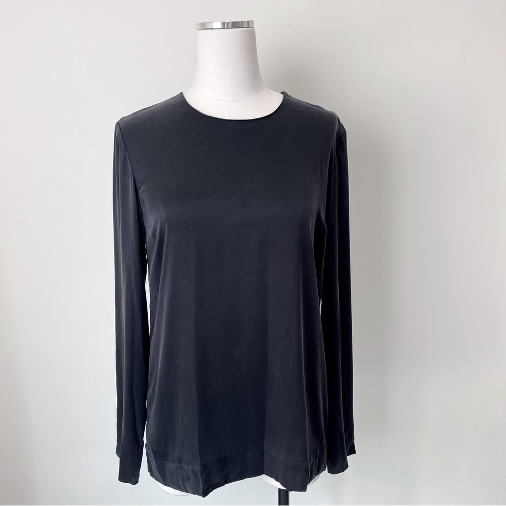 PAUW AMSTERDAM Black 94% Silk Satin/6% Elastane Stretch Top, Tunic 1/S